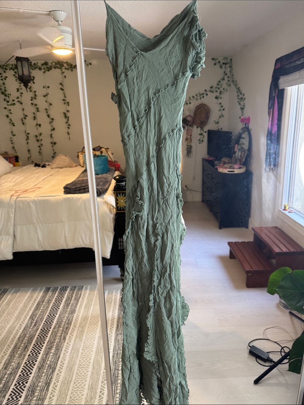 Zara Sage Green Textured Slip Dress